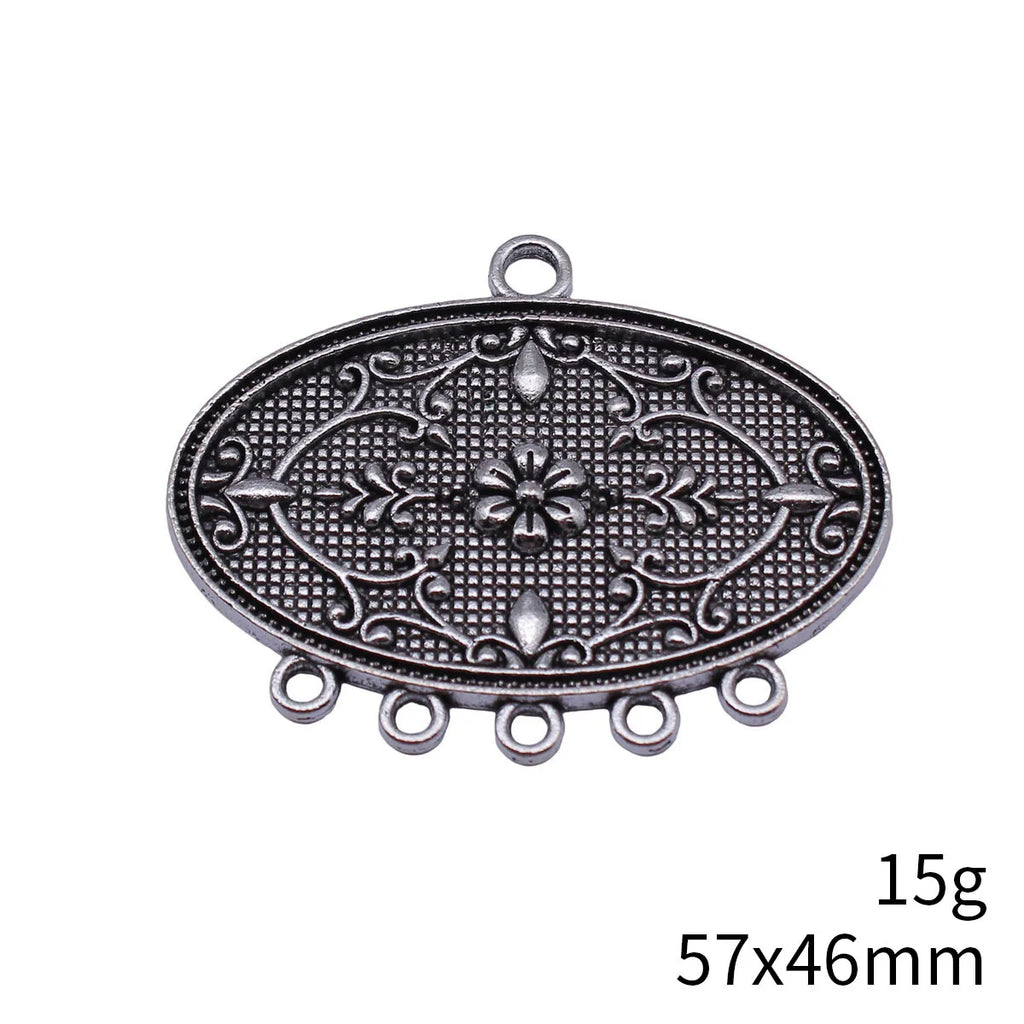 57x46mm 15g Antique Silver Zinc Alloy Oval Floral Texture Flower Connector Charm for DIY Necklace Bracelet