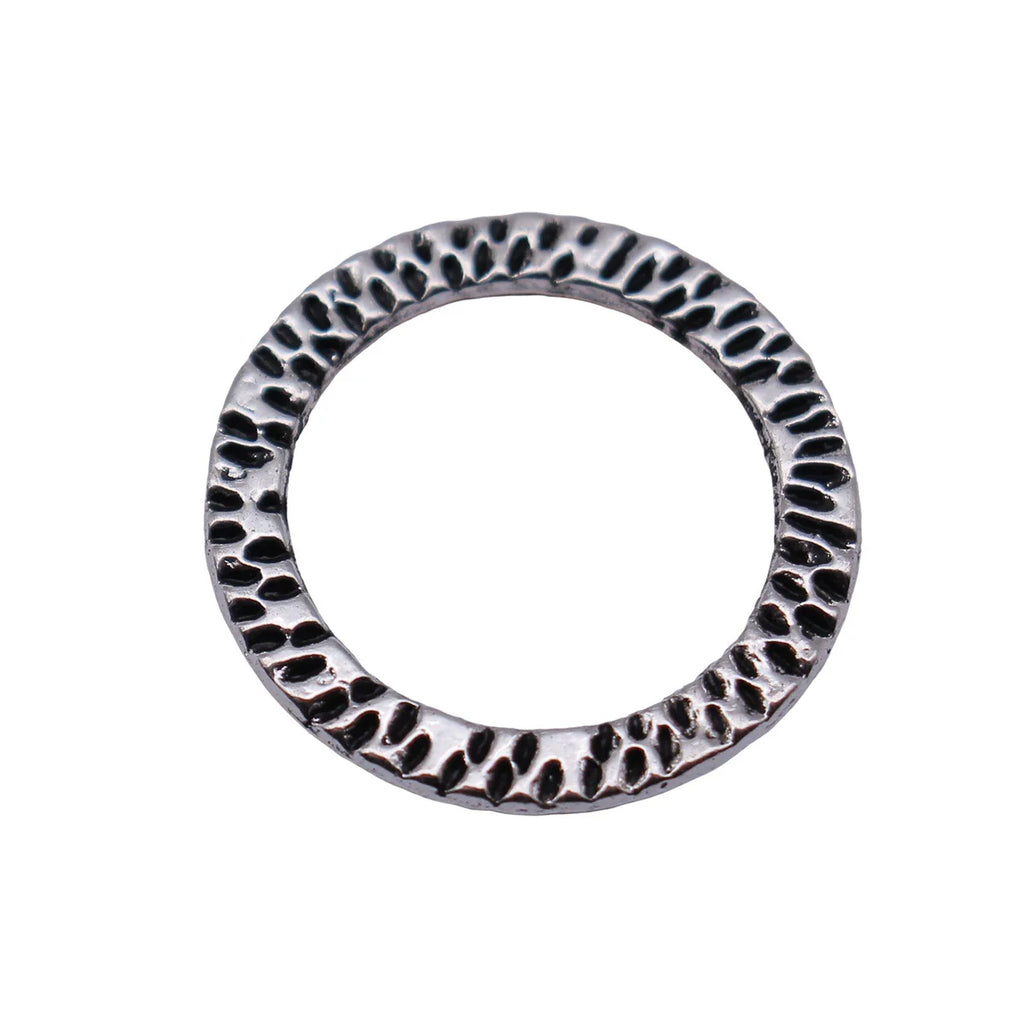 19x19mm 0.9g Antique Silver Zinc Alloy Pitted Round Ring Connector Charm for Necklace Bracelet Making
