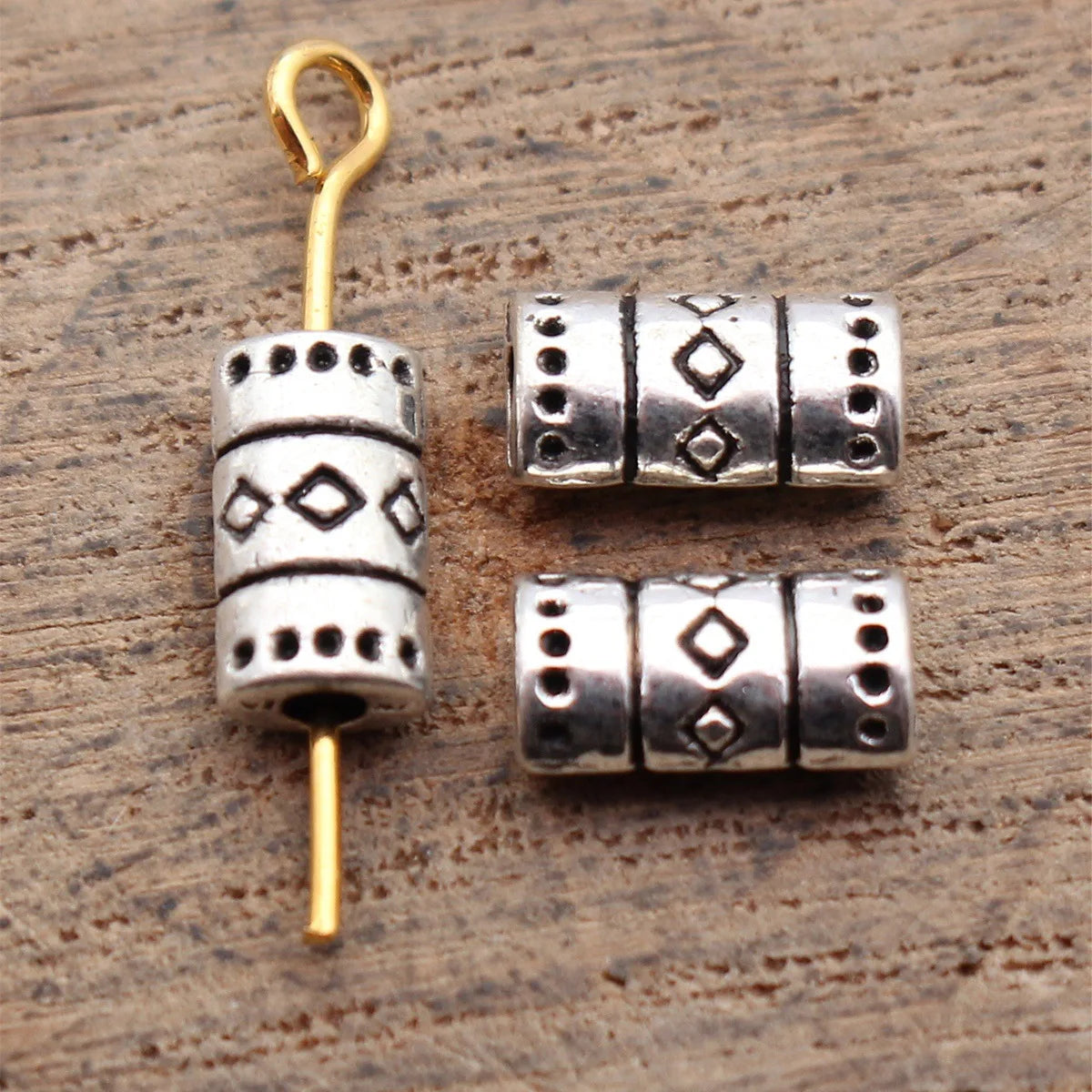 9x4.9x3.2mm 0.49g Antique Silver Zinc Alloy Diamond Pattern Flat Spacer Beads for DIY Bracelet Jewelry