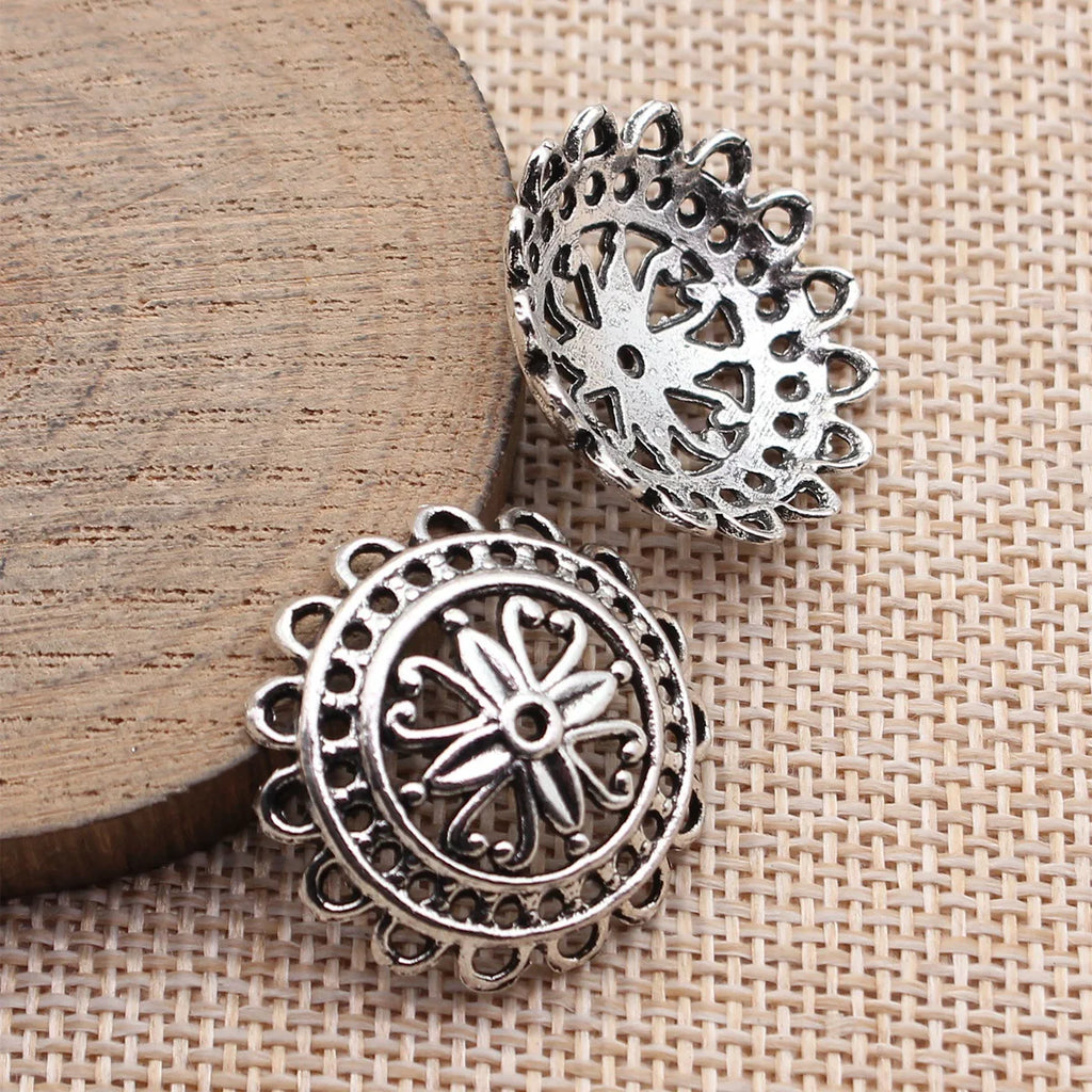 26x26x8mm 3g Antique Silver Zinc Alloy Hollow Flower Bead Cap Jewelry Findings for DIY Bead Crafts