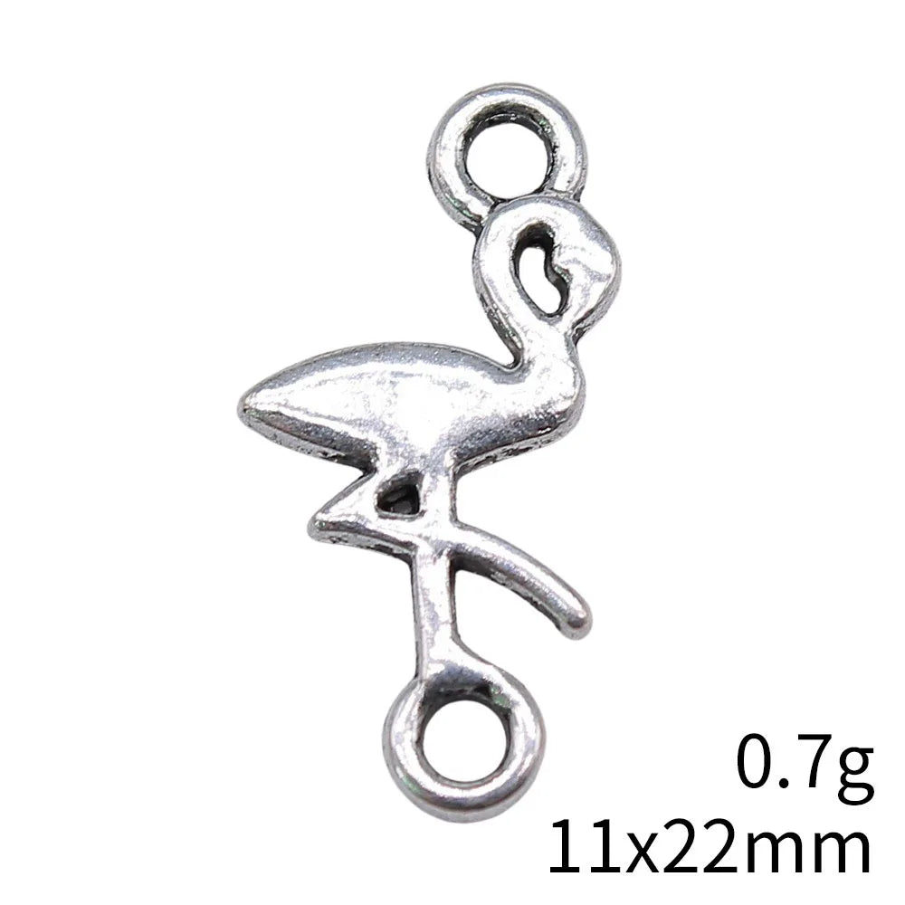 11x22mm 0.7g Antique Silver Zinc Alloy Flamingo Bird Connector Charm for DIY Bracelet Jewelry Making