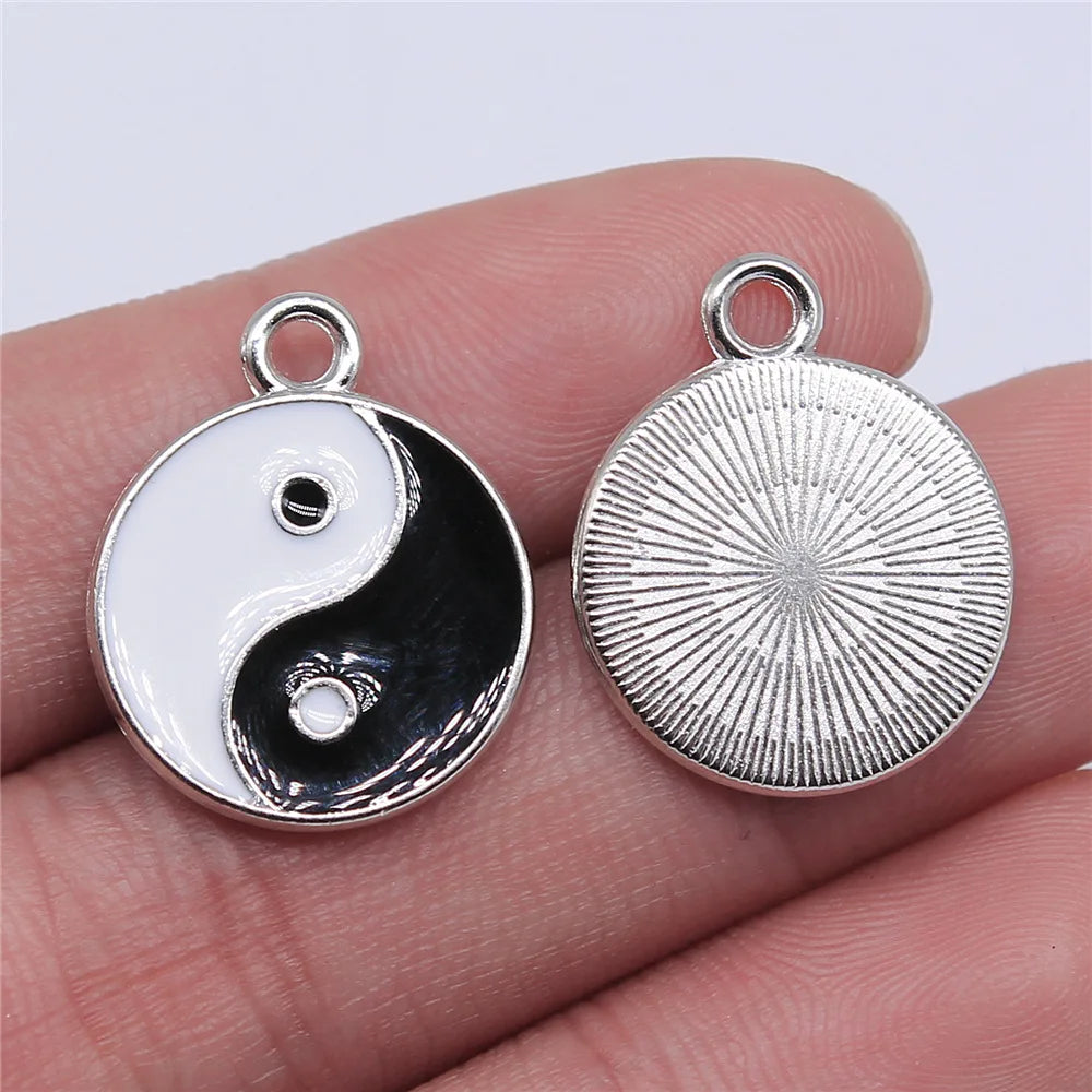 18x22mm 2.4g White K Finish Zinc Alloy Tai Chi Charm Pendant for DIY Necklace Bracelet Making