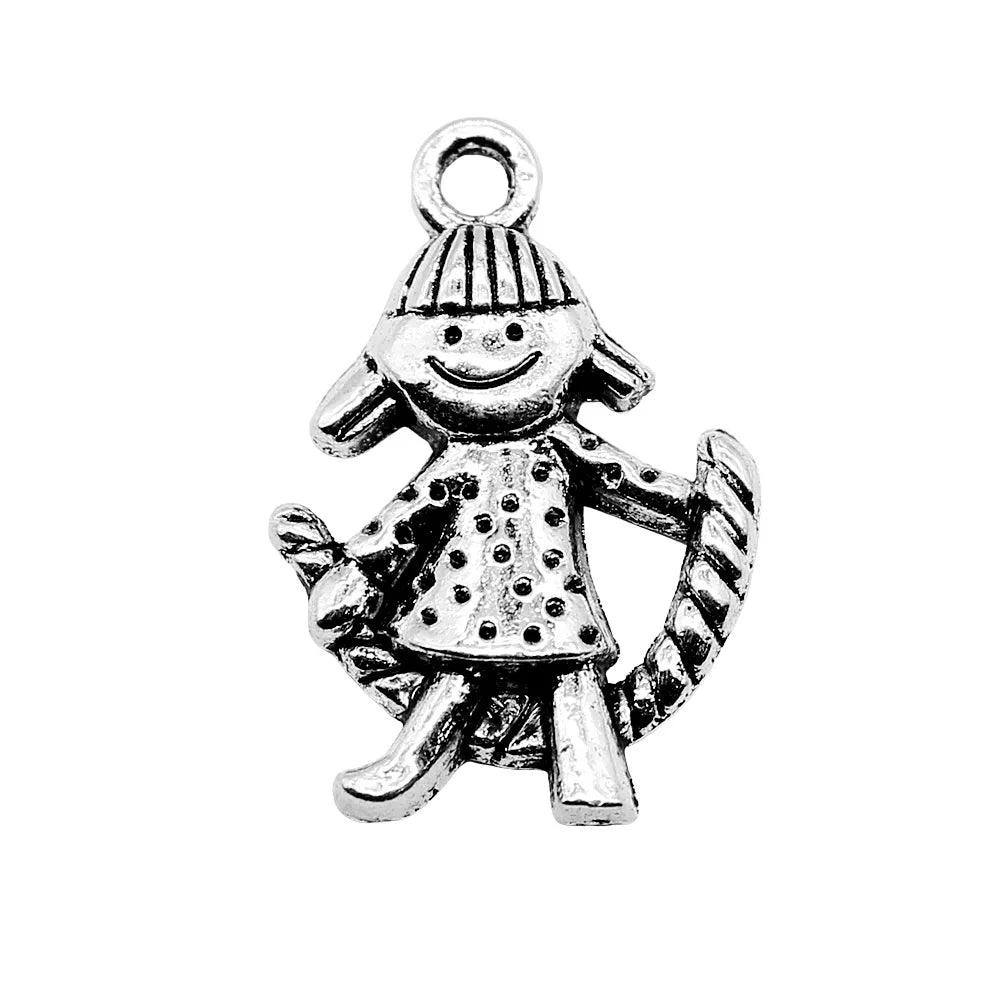 26x18mm 1.7g Antique Silver Zinc Alloy Jump Rope Girl Charm Pendant for DIY Necklace Bracelet Making