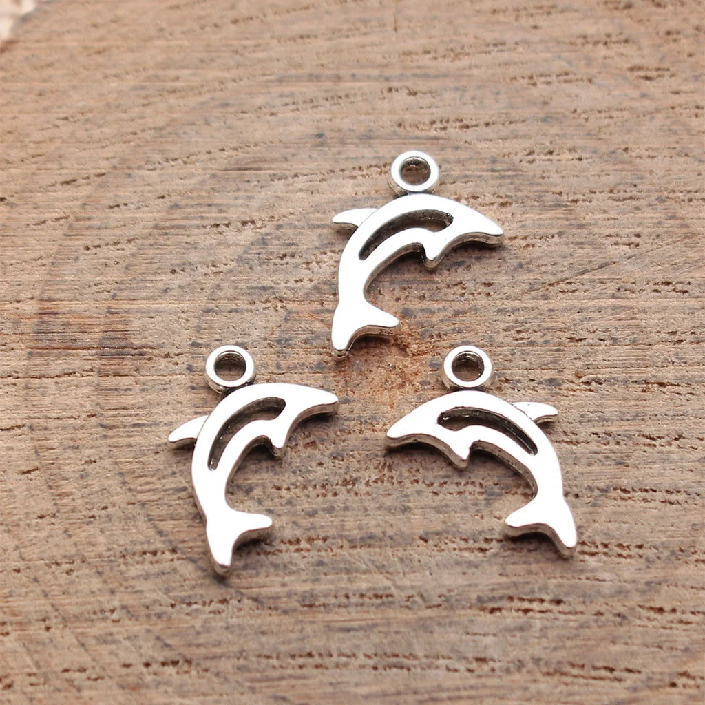 13x8mm 0.38g Antique Silver Zinc Alloy Hollow Dolphin small charm pendant for DIY bracelet necklace making