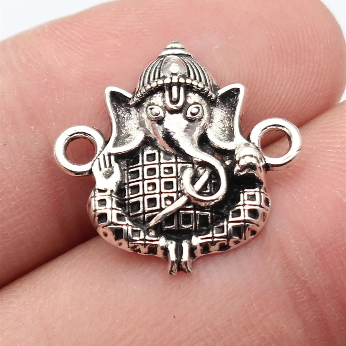 19x19mm 1.5g Antique Silver Zinc Alloy Indian Elephant Head God Connector Charm for DIY Jewelry Making