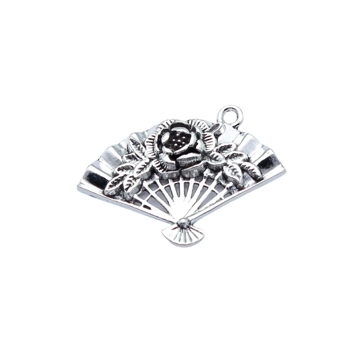 36x28mm 5.8g Antique Silver Zinc Alloy Chinese Style Flower Fan Charm Pendant for DIY Jewelry Making