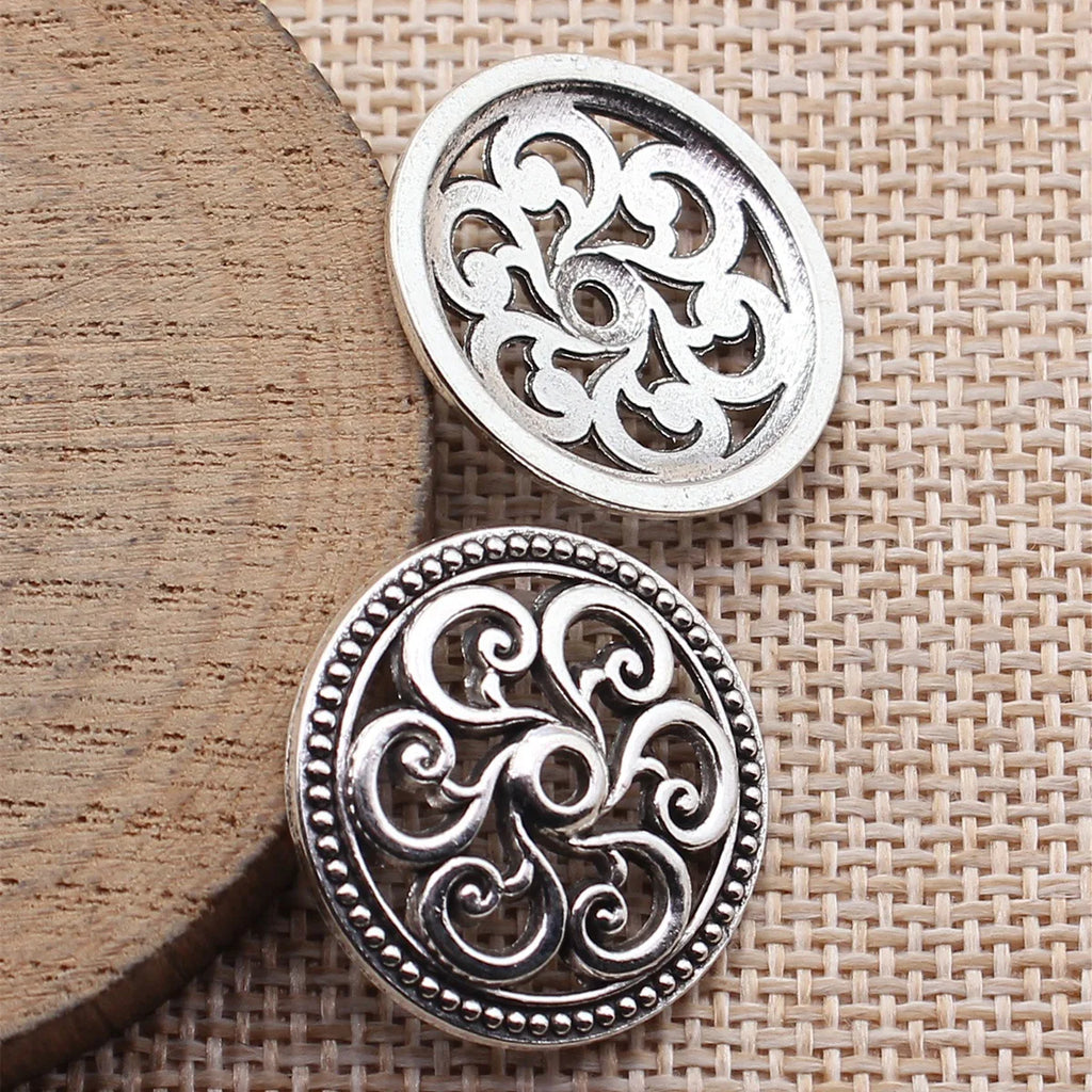 25x25mm 3.2g Antique Silver Zinc Alloy Openwork Floral Round Disc Hollow Bead Caps for DIY Jewelry Findings