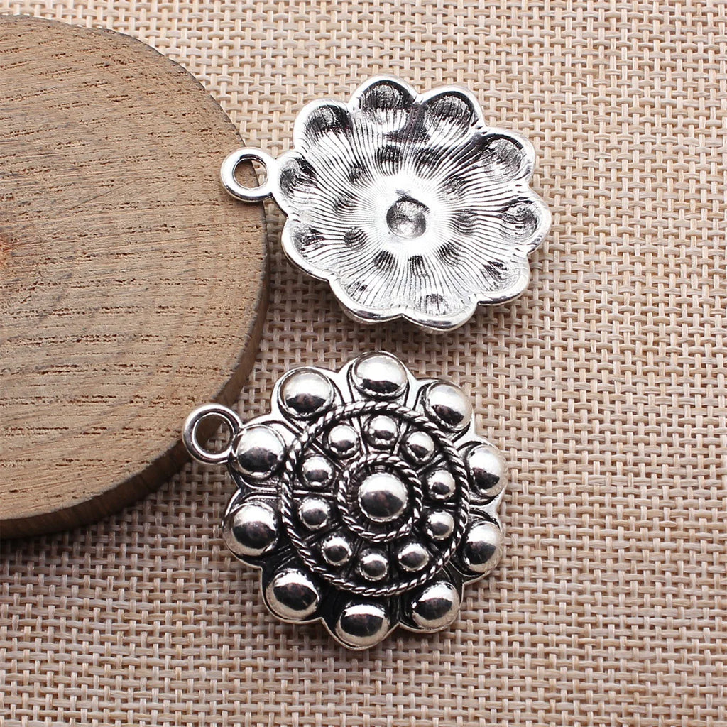40x33mm 11.5g Antique Silver Zinc Alloy Dotted Round Tag Charm Pendant for DIY Necklace Jewelry Making