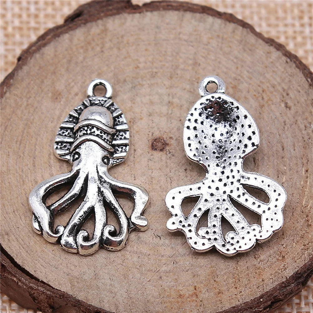 28x18mm 2.5g Antique Silver Zinc Alloy Octopus Fish Charm Pendant for DIY Necklace Bracelet Jewelry Making