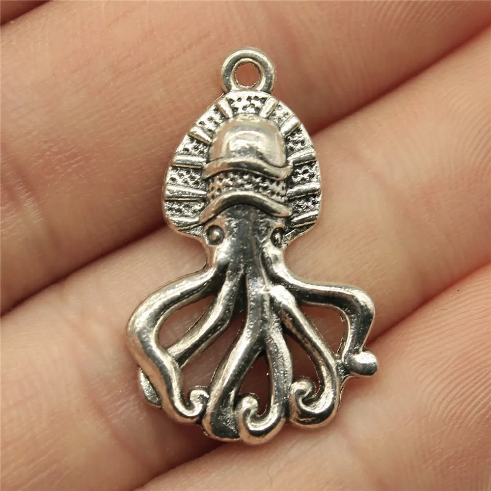 28x18mm 2.5g Antique Silver Zinc Alloy Octopus Fish Charm Pendant for DIY Necklace Bracelet Jewelry Making
