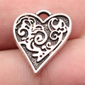 17x15mm 1.5g Antique Silver Zinc Alloy Embossed Heart Double Sided Charm Pendant for DIY Necklace Jewelry Making