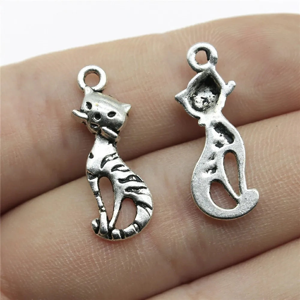 25x9mm 0.8g Antique Silver Zinc Alloy Cat Charm Pendant for DIY Necklace Bracelet Jewelry