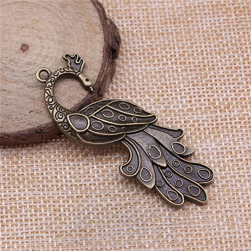 61x21mm 7.1g Multicolor Zinc Alloy Peacock Charm Pendant for DIY Necklace Earrings Jewelry Making