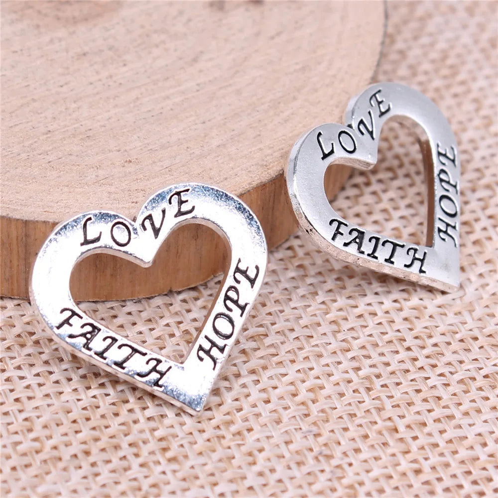 22x21mm 2.33g Antique Silver Zinc Alloy Love Faith Hope Charm Pendant for DIY Necklace Making