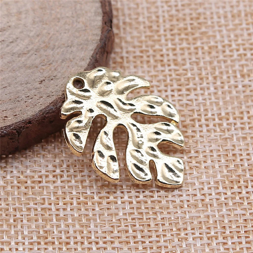 21x29mm 3.1g KC Gold Zinc Alloy Leaf Charm Pendant for Necklace Bracelet DIY Jewelry Making