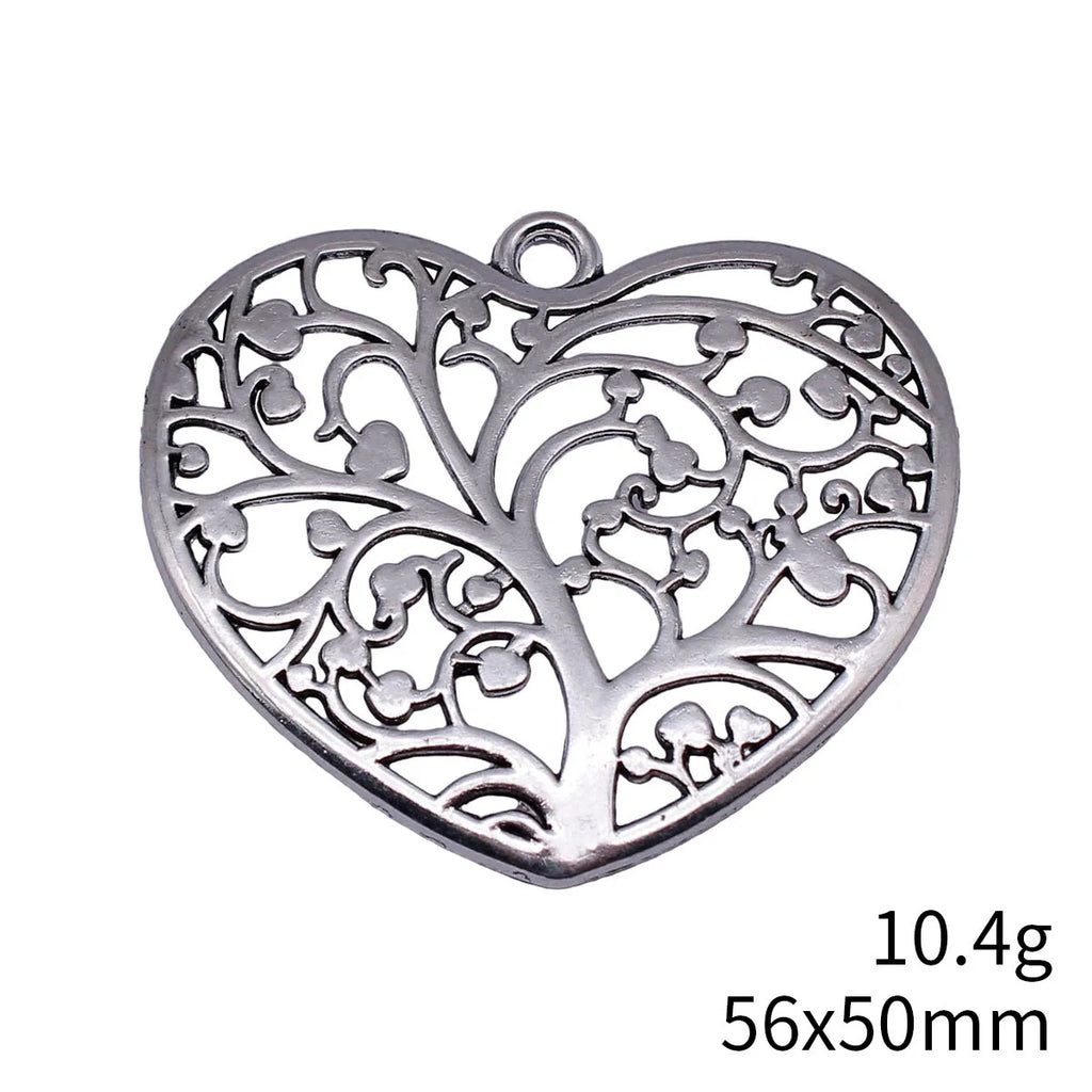 56x50mm 10.4g Antique Silver Zinc Alloy Hollow Heart Tree Charm Pendant for DIY Necklace Jewelry Making