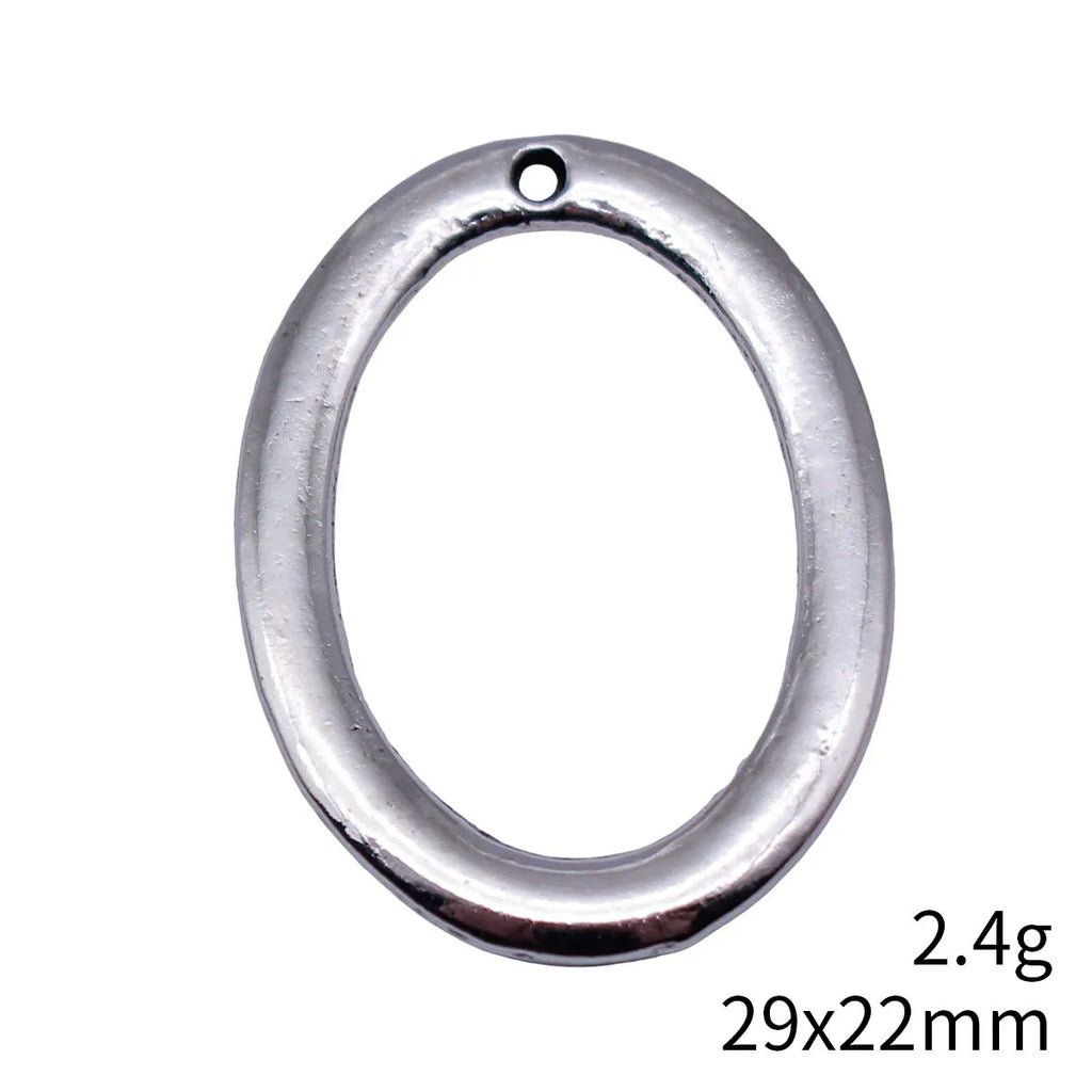 29x22mm 2.4g Antique Silver Zinc Alloy Openwork Oval Ring Hollow Charm Pendant for DIY Necklace Making