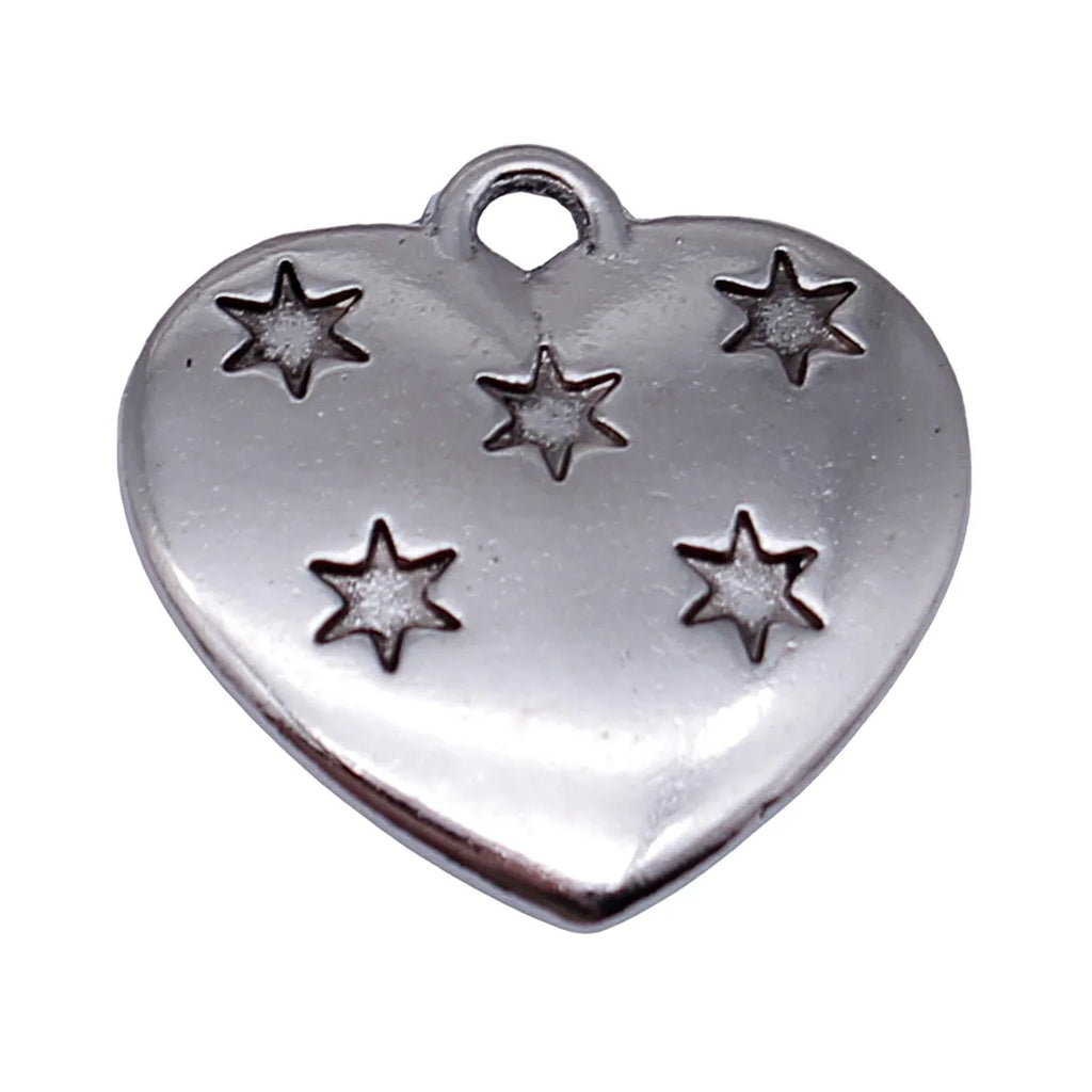 18x18mm 2.7g Antique Silver Zinc Alloy Six Point Star Pattern Heart Charm Pendant for DIY Jewelry Making