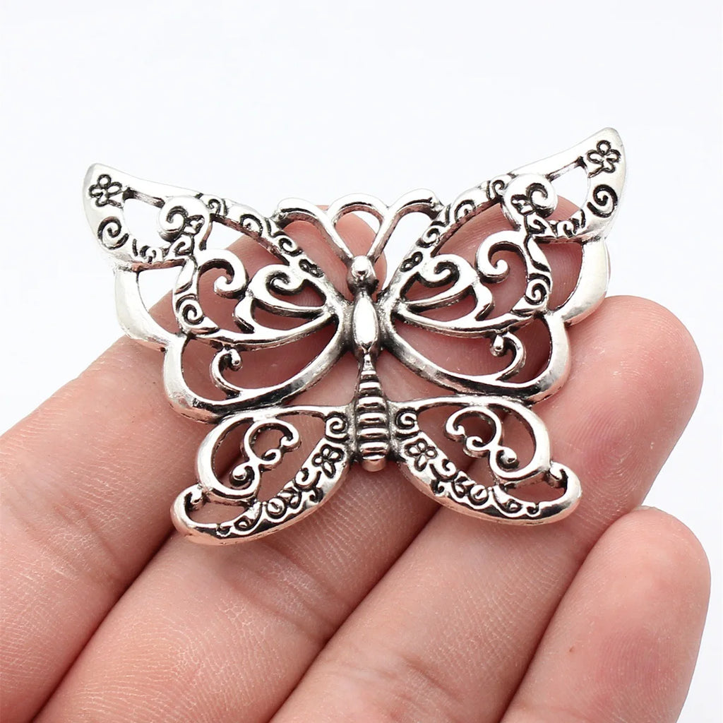 60x44mm 13.9g Antique Silver Zinc Alloy Hollow Butterfly Charm Pendant for DIY Necklace Jewelry