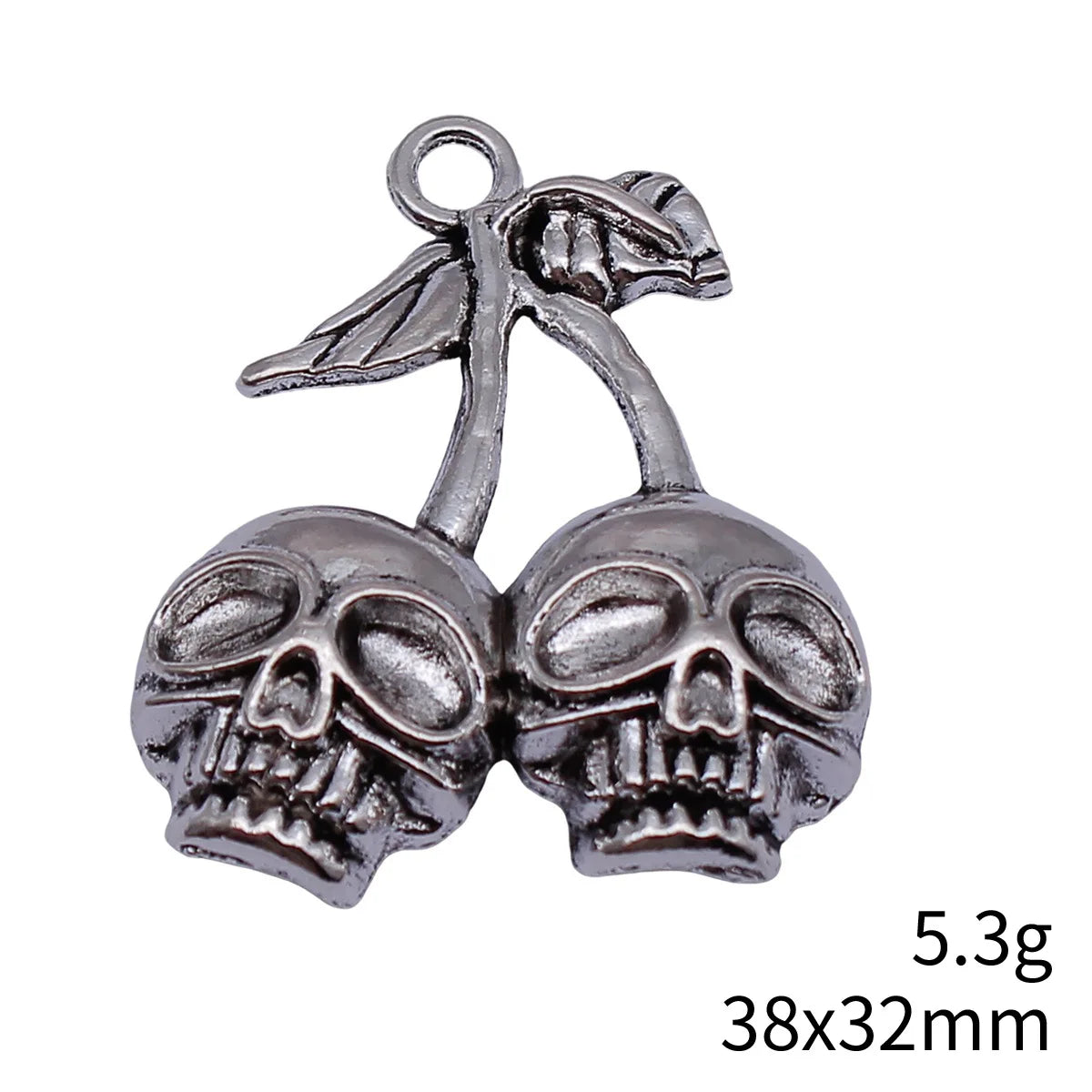 38x32mm 5.3g Antique Silver Zinc Alloy Skull Cherry Charm Pendant for DIY Necklace Jewelry Making