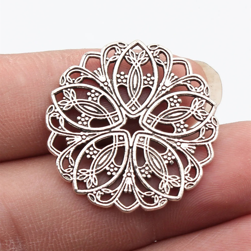 31x31x1.2mm 3.9g Antique Silver Zinc Alloy Flower Filigree Connector Charm for DIY Earrings Bracelet