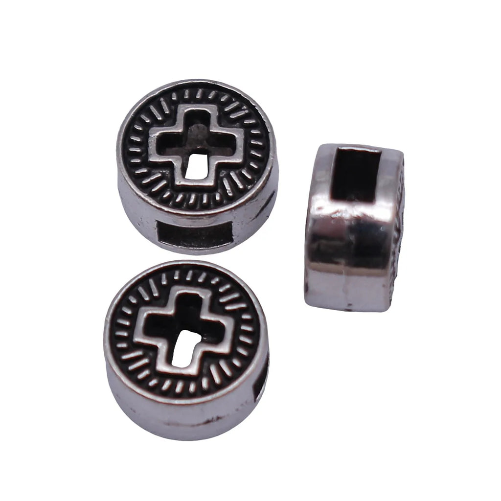 8x8x4.5mm 0.73g Antique Silver Zinc Alloy Round Cross Loose Metal Hollow Double Sided Beads for Bracelet Jewelry Making