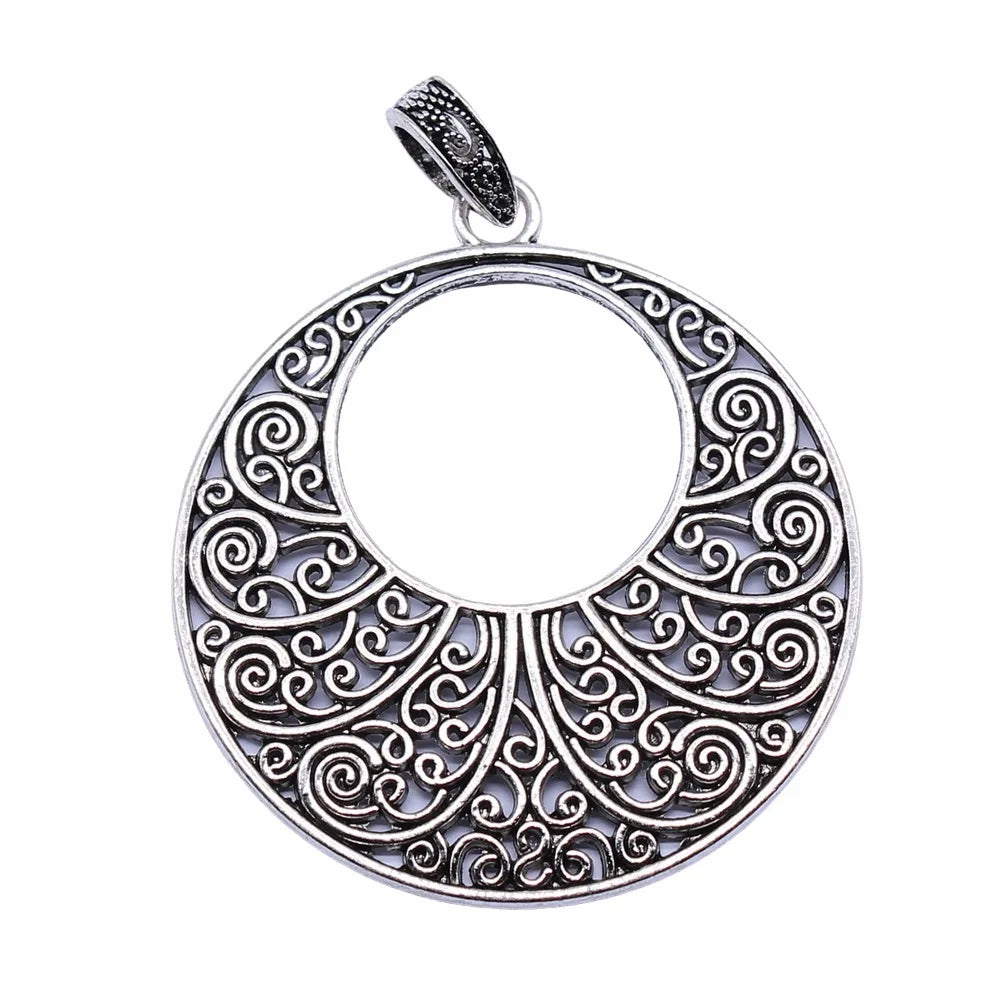 60x60mm 19.5g Antique Silver Zinc Alloy Hollow Center Crescent Moon Charm Pendant for DIY Jewelry
