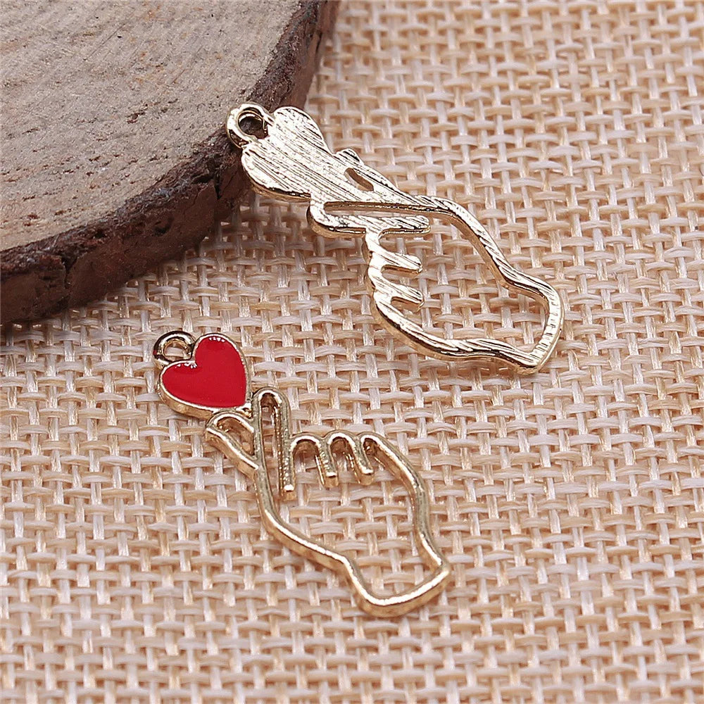 10x28mm 1g KC Gold Zinc Alloy Finger Heart Hand Gesture Charm Pendant for DIY Necklace Making