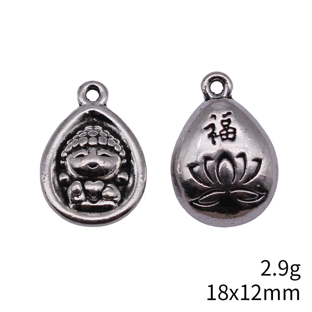 18x12mm 2.9g Antique Silver Zinc Alloy Buddha Lotus Fu Character Charm Pendant for DIY Jewelry Making