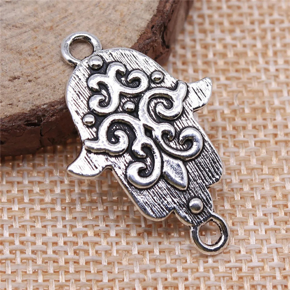 34x23mm 2.4g Antique Silver Zinc Alloy Palm Hand Connector Charm for Bracelet Necklace Jewelry Making