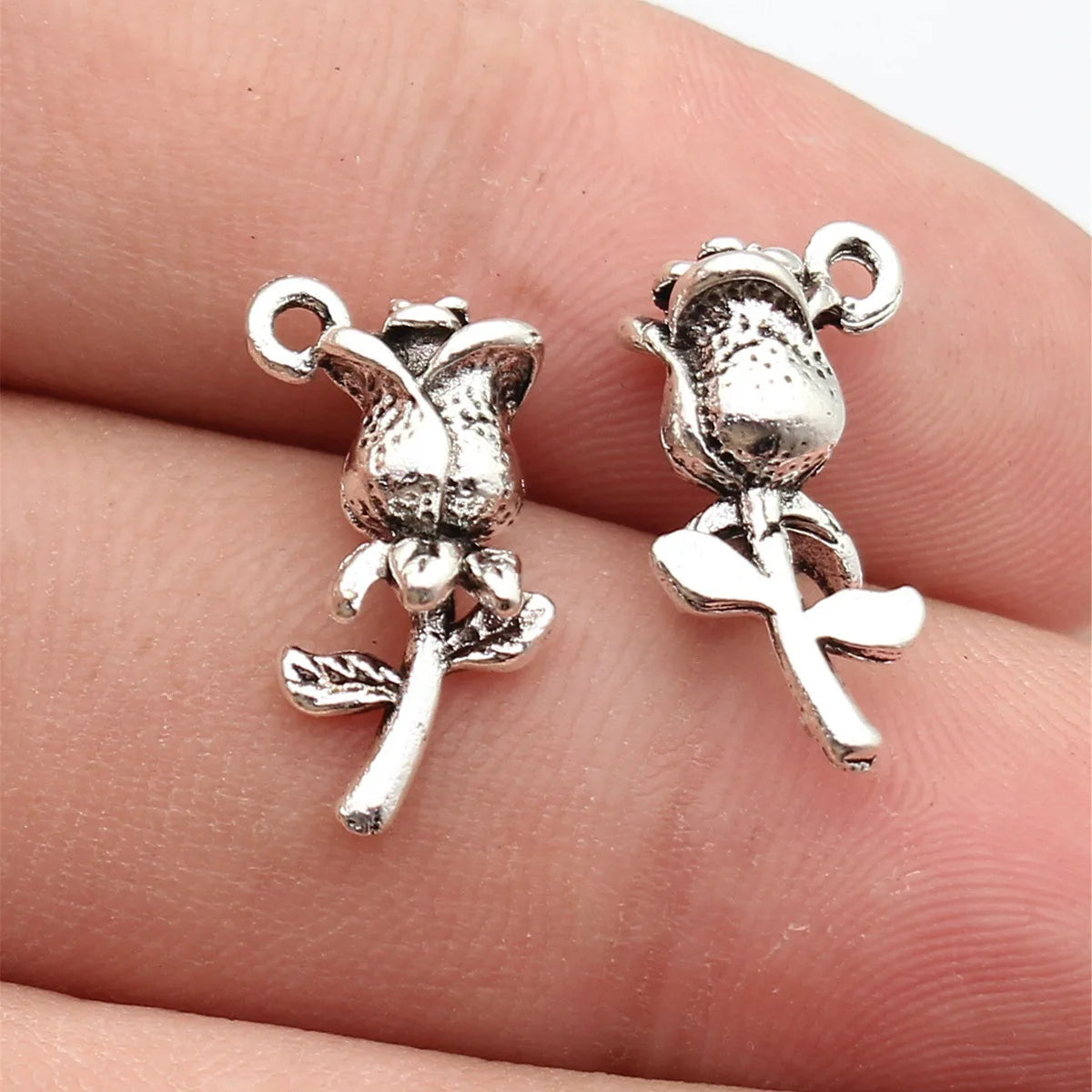 17x9.3x6.3mm 1.6g Antique Silver Zinc Alloy Rose Flower Charm Pendant for DIY Necklace Bracelet Making