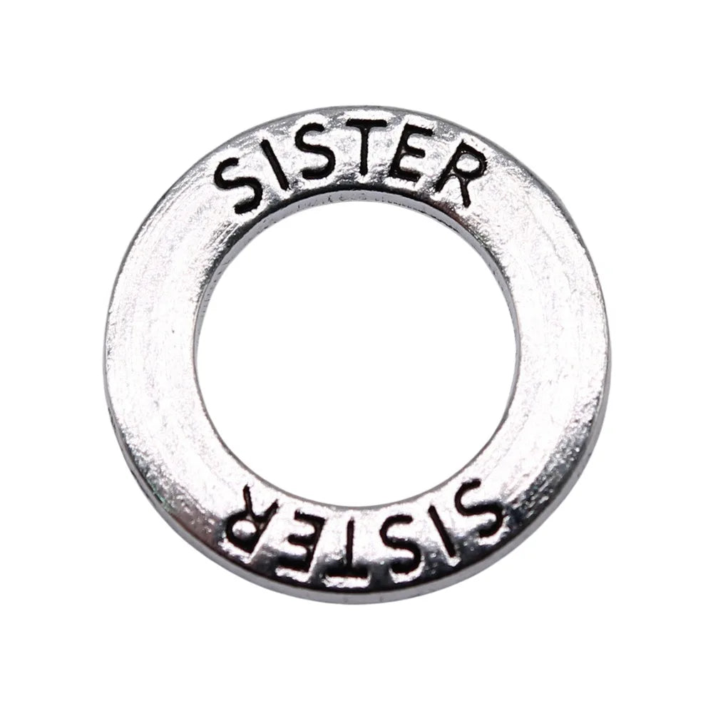 19x19mm 2.09g Antique Silver Zinc Alloy Sister Charm Pendant for DIY Bracelet Necklace Making