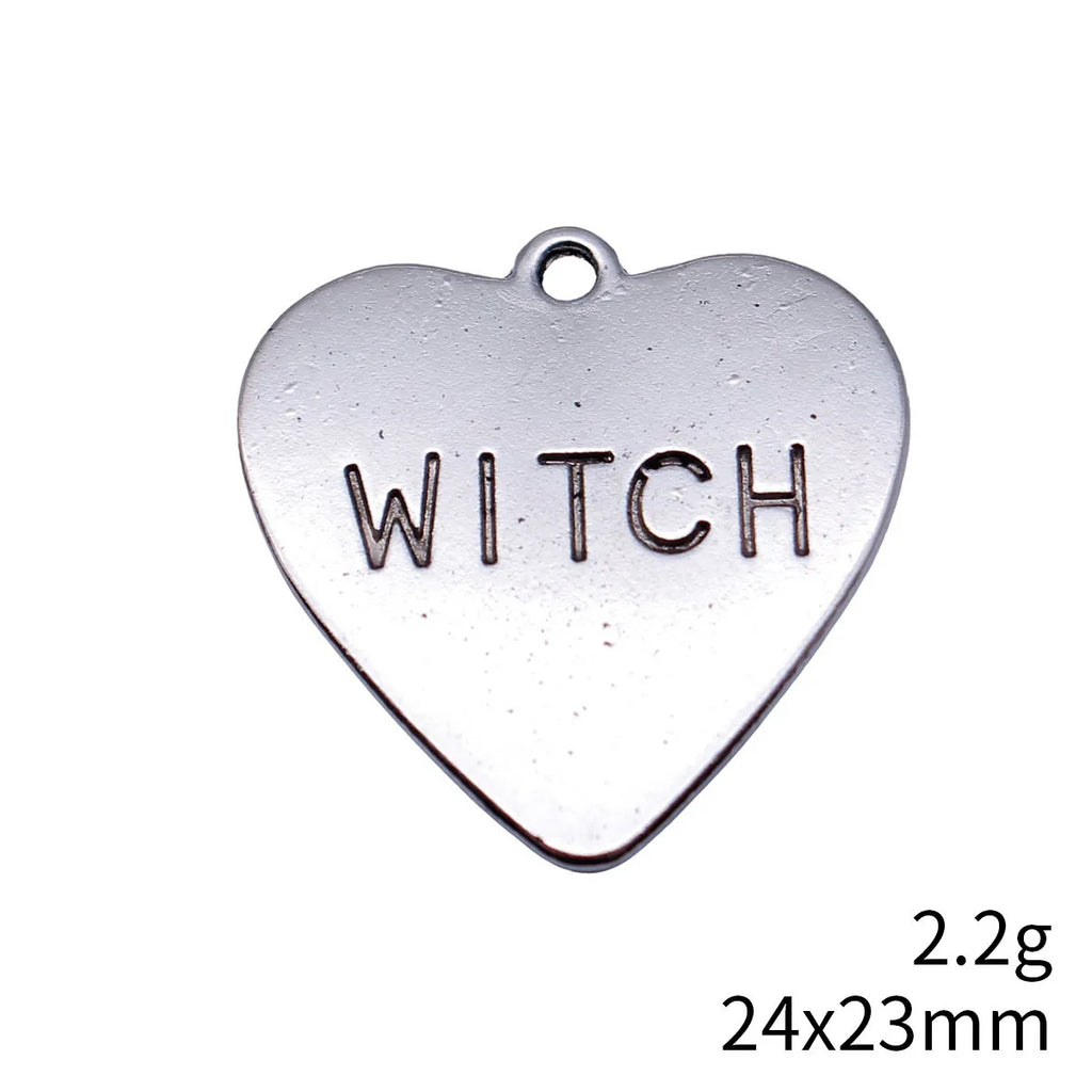 24x23mm 2.2g Antique Silver Zinc Alloy WITCH Heart Tag Charm Pendant for DIY Necklace Jewelry Making