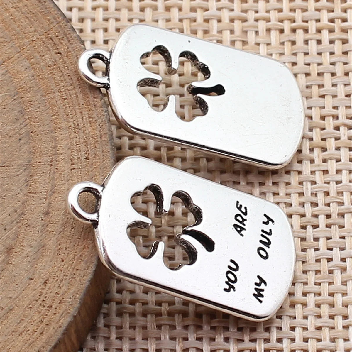 25x13mm 2.6g Antique Silver Zinc Alloy You Are My Only Four Leaf Clover Tag Charm Pendant for DIY Jewelry