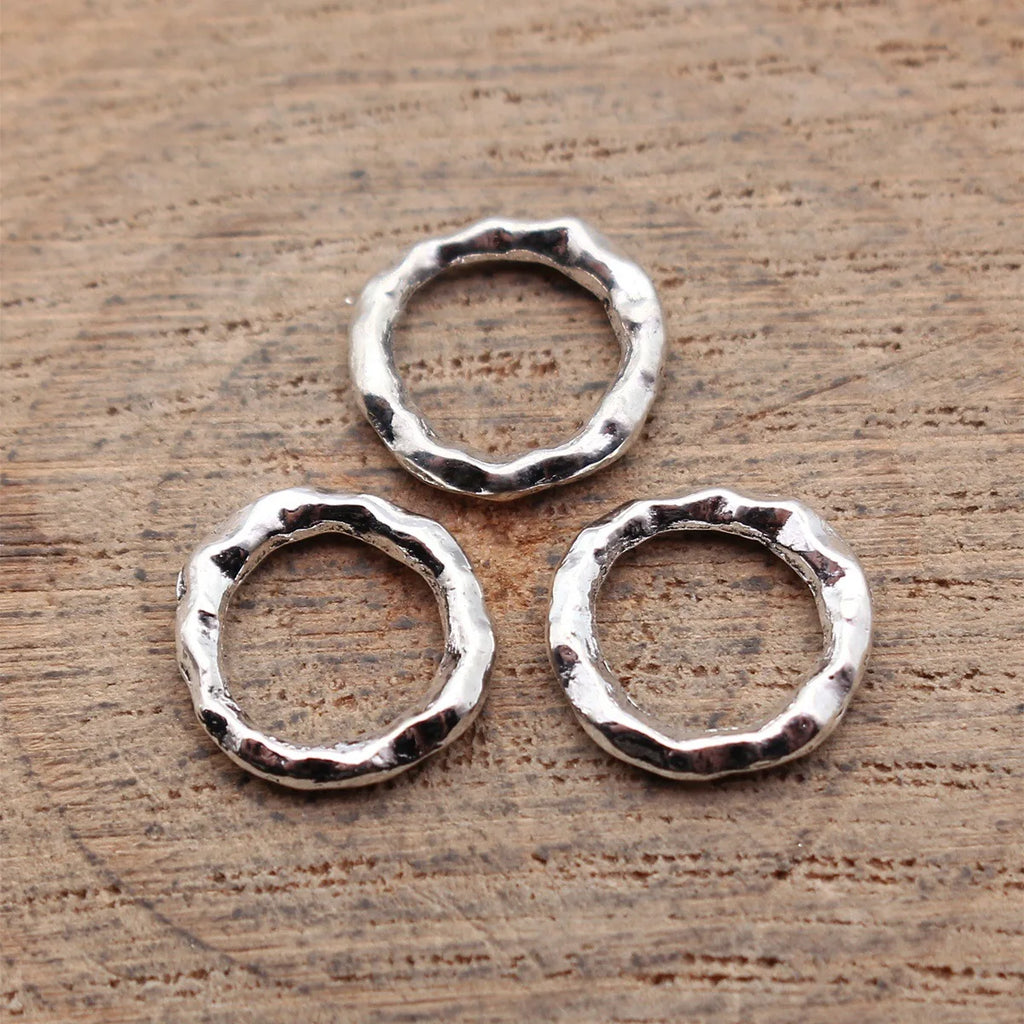 11x11mm 0.37g Antique Silver Zinc Alloy Hammered Round Ring Connector Charm for DIY Bracelet Jewelry
