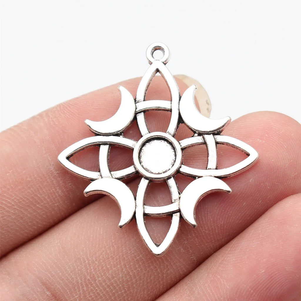 38x34mm 4.9g Antique Silver Zinc Alloy Hollow Cross Star Moon Celtic Knot Charm Pendant for DIY Jewelry