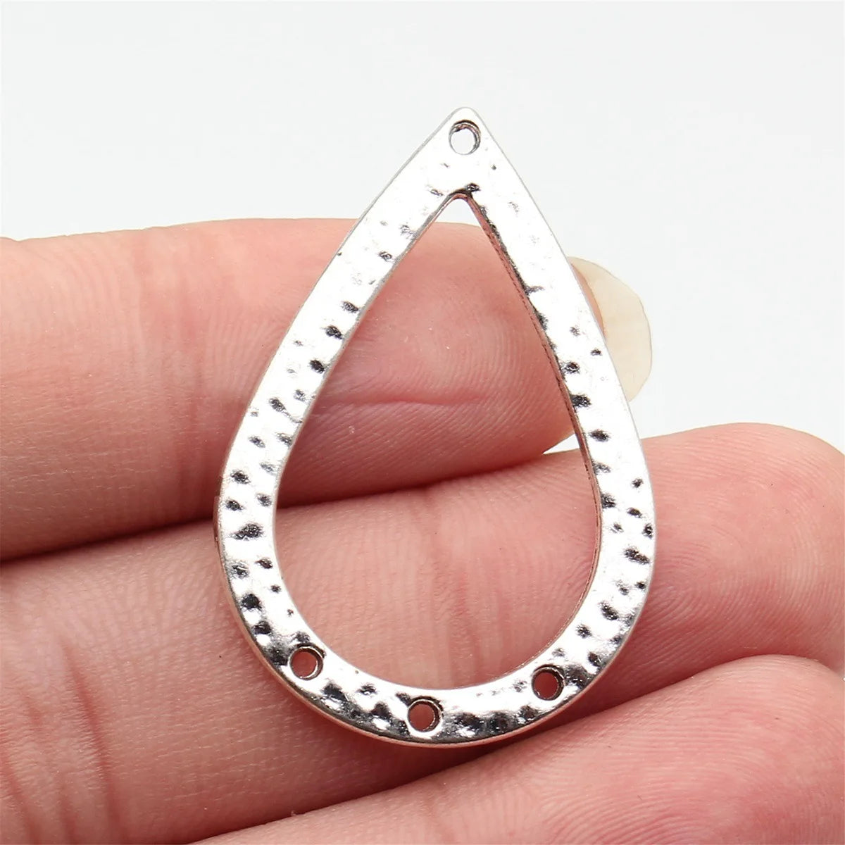39x27mm 2.9g Multicolor Zinc Alloy Hollow Hammered Teardrop Earring Connector Charms for DIY Earrings