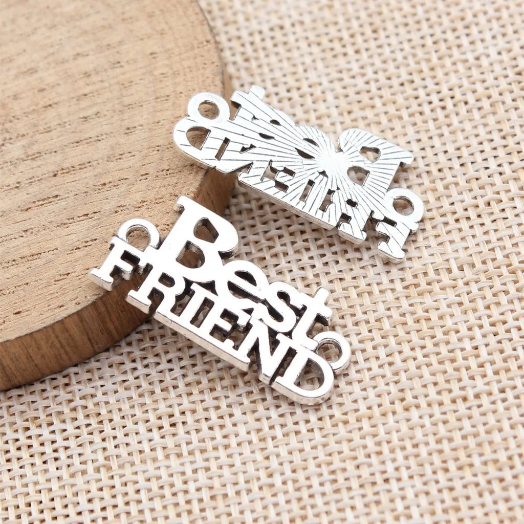 30x15mm 2.8g Antique Silver Zinc Alloy Best Friend Connector Charm for Friendship Bracelet Making