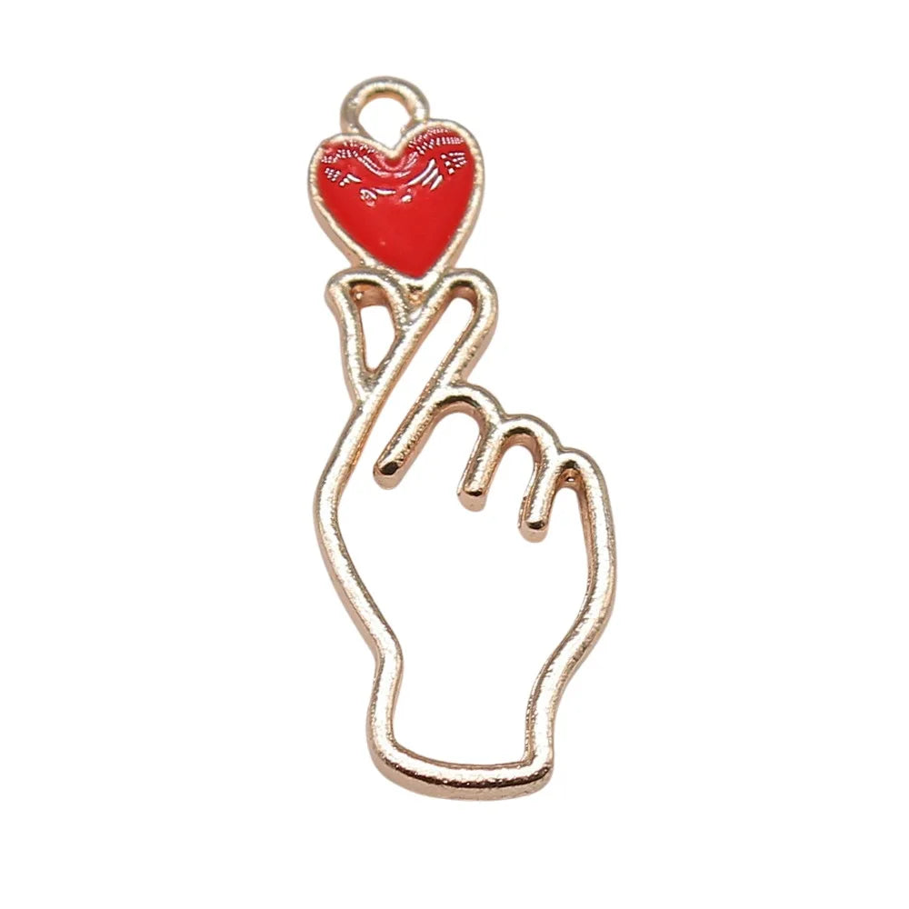 10x28mm 1g KC Gold Zinc Alloy Finger Heart Hand Gesture Charm Pendant for DIY Necklace Making
