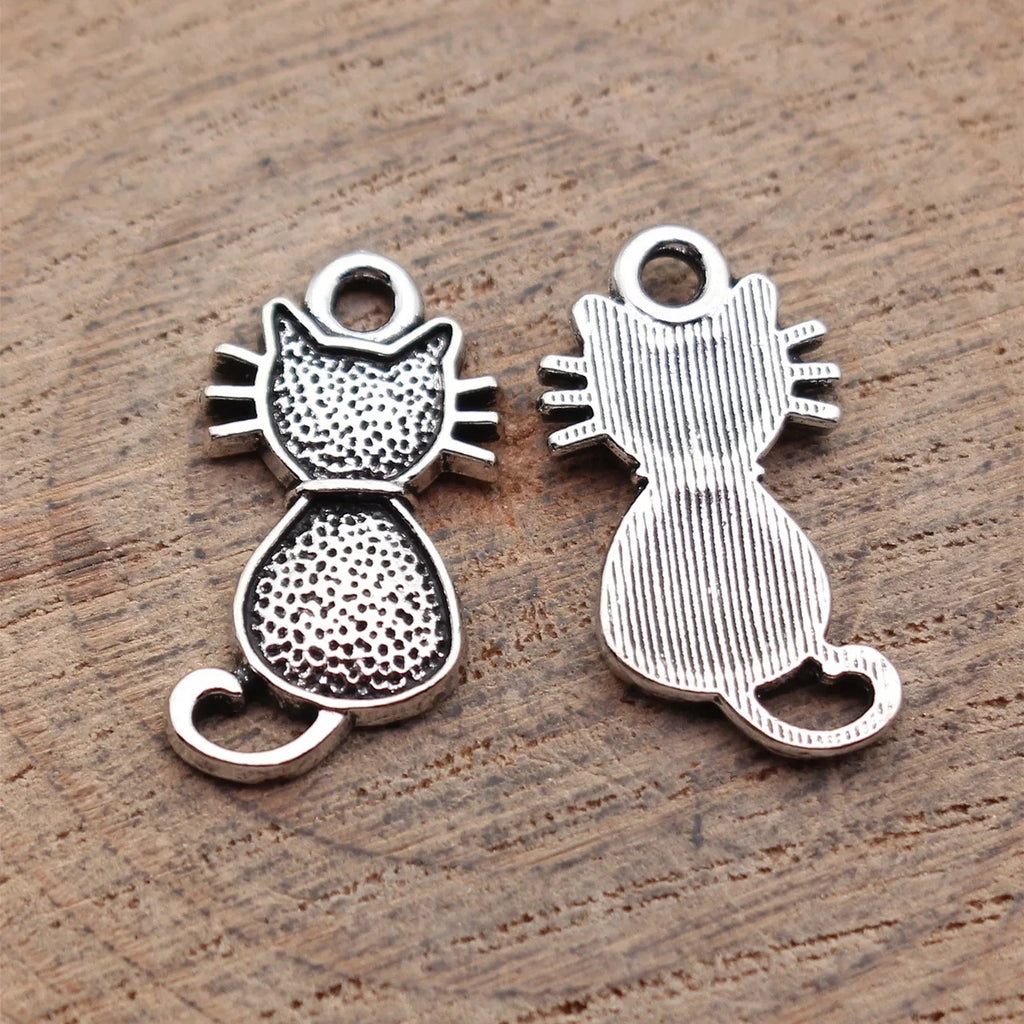22x11mm 1.2g Blackened Platinum Tone Zinc Alloy Cat Charm Pendant for DIY Bracelet Necklace Jewelry
