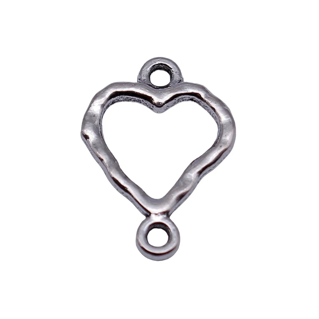 17x12mm 0.51g Antique Silver Zinc Alloy Hollow Hammered Heart Connector Charm for DIY Bracelet Making