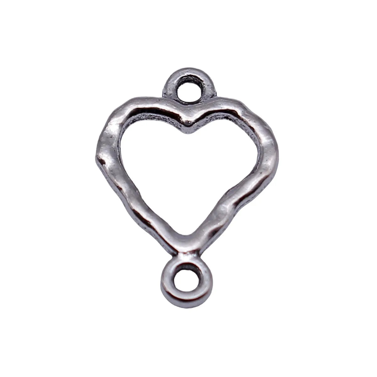 17x12mm 0.51g Antique Silver Zinc Alloy Hollow Hammered Heart Connector Charm for DIY Bracelet Making