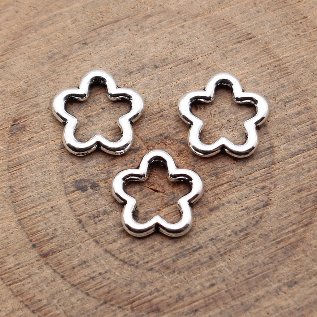 9.1x8.9mm 0.24g Antique Silver Zinc Alloy Hollow Flower Jewelry Findings for Handmade Bracelet Making