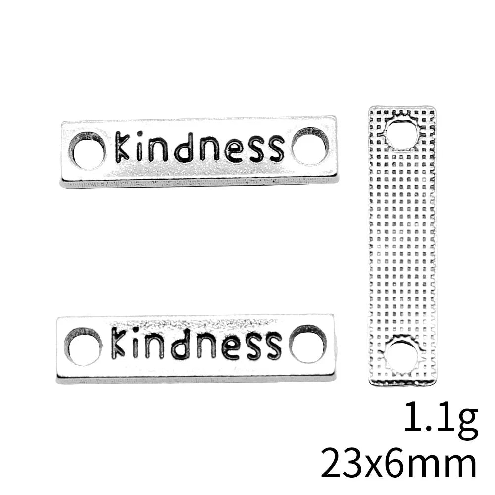 23x6mm 1.1g Multicolor Zinc Alloy Kindness Word Connector Charm for DIY Bracelet Jewelry Making