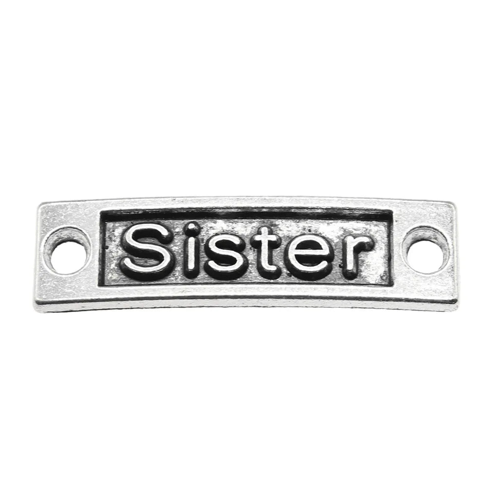35x9mm 2.6g Antique Silver Zinc Alloy Sister Connector Charm for DIY Bracelet Jewelry Making