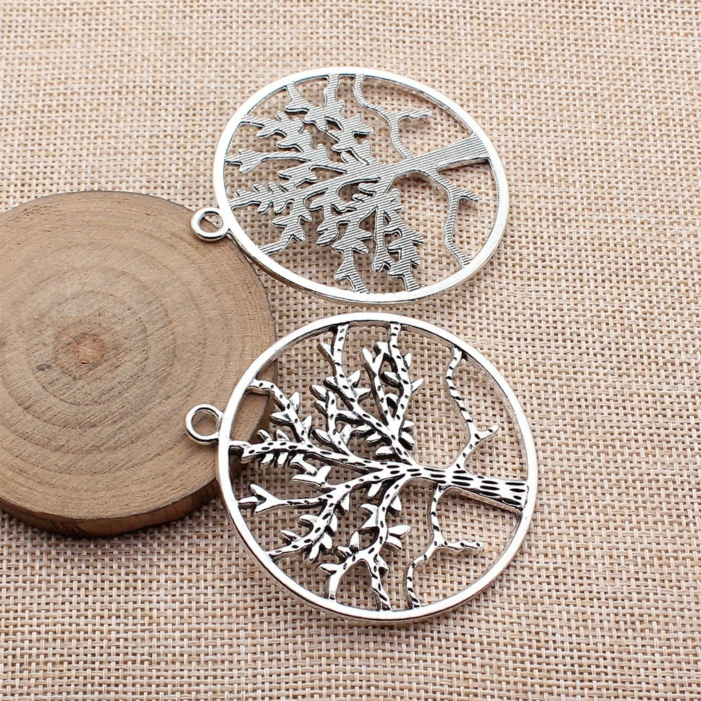 61x55mm 16.6g Antique Silver Zinc Alloy Hollow Round Tree Charm Pendant for Necklace Jewelry Making