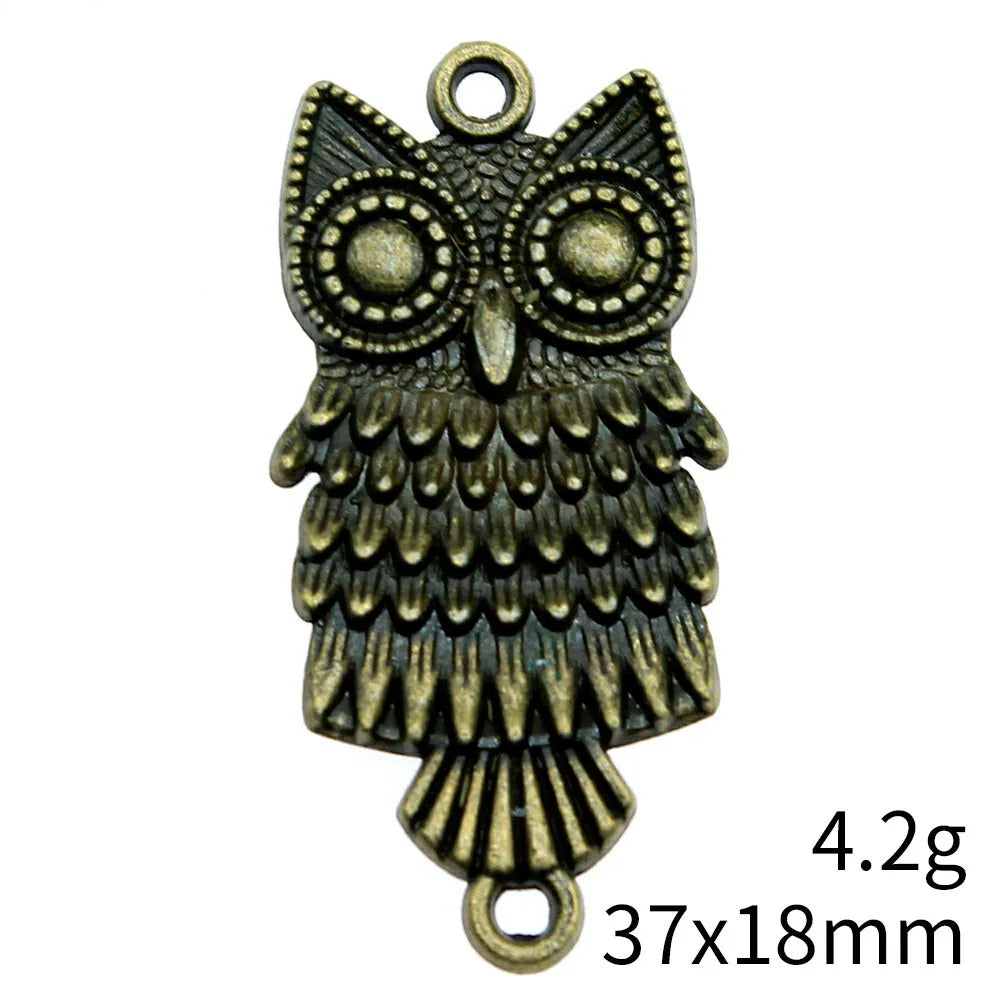 37x18mm 4.2g Antique Bronze Zinc Alloy Owl Cat Connector Charm Pendant for Bracelet Jewelry Making
