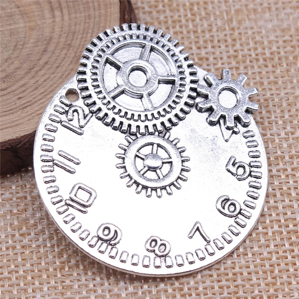 45x42mm 12.4g Multicolor Zinc Alloy Gear Clock Charm Pendant for DIY Steampunk Necklace Jewelry Making