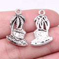 25x15mm 2.49g Antique Silver Zinc Alloy Island Hut Coconut Tree Charm Pendant for DIY Jewelry Making