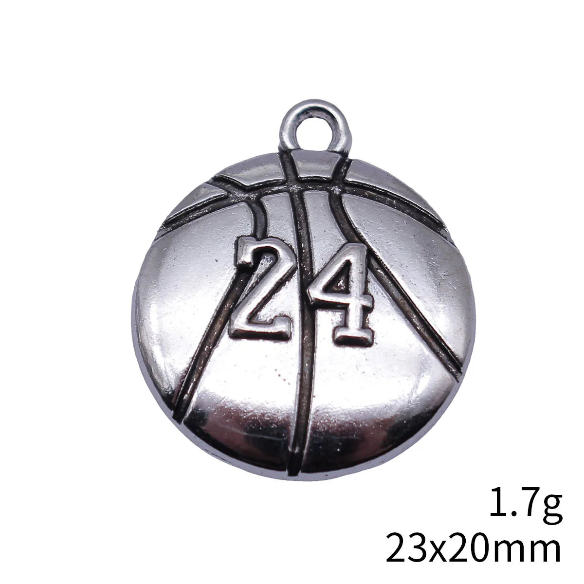 23x20mm 1.7g Antique Silver Zinc Alloy Number 24 Basketball Charm Pendant for DIY Sports Jewelry